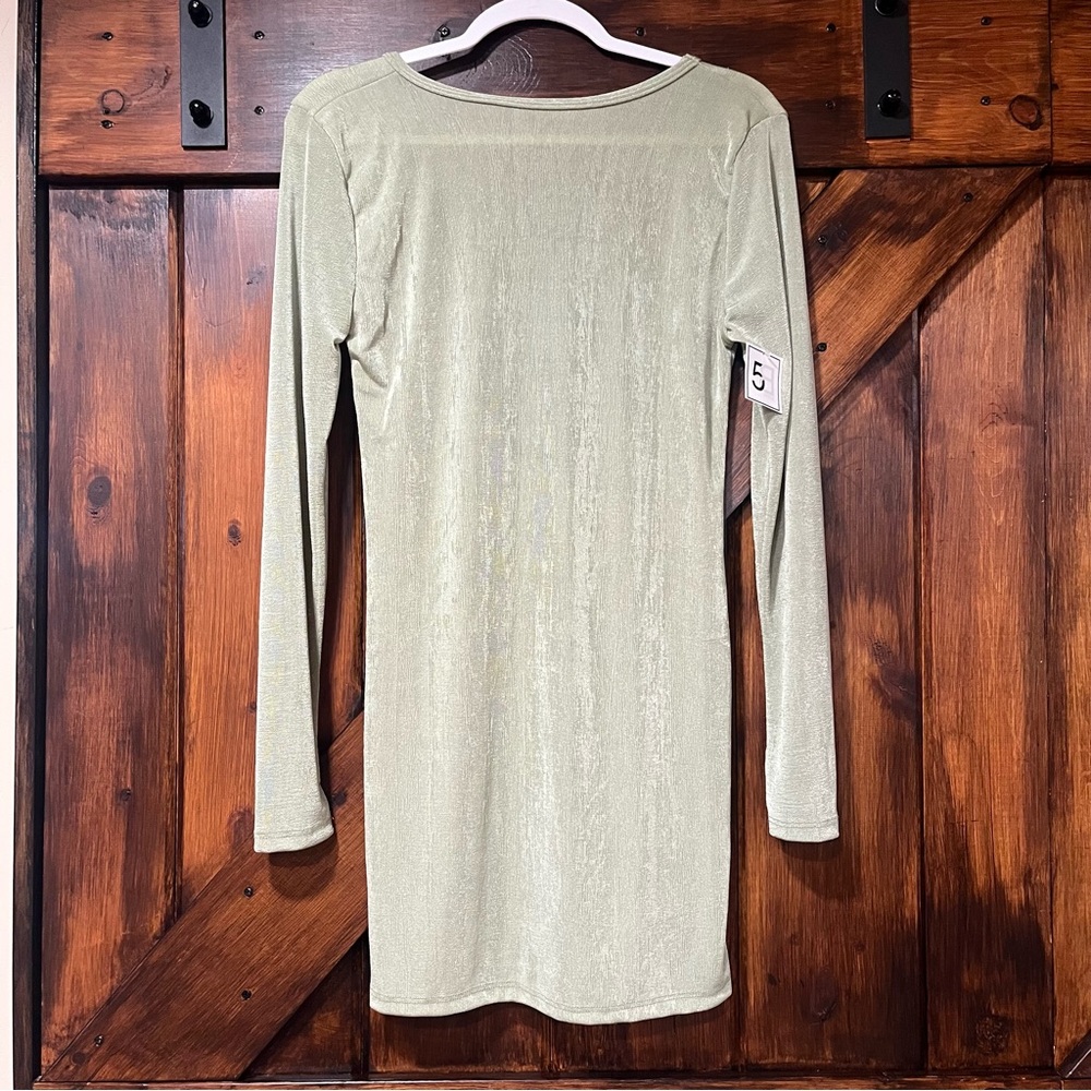 New 5B Style Sage Green Long Sleeve Open-Back dress